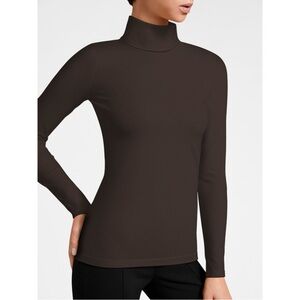 Wolford Long Sleeve Turtleneck Top Large Brown Cotton Blend Minimalist Designer